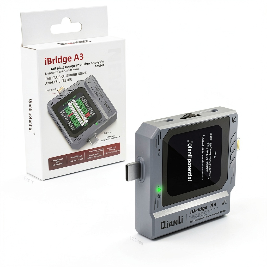 Hailue iBridge A3 charging port analyzer displaying real-time data on its screen