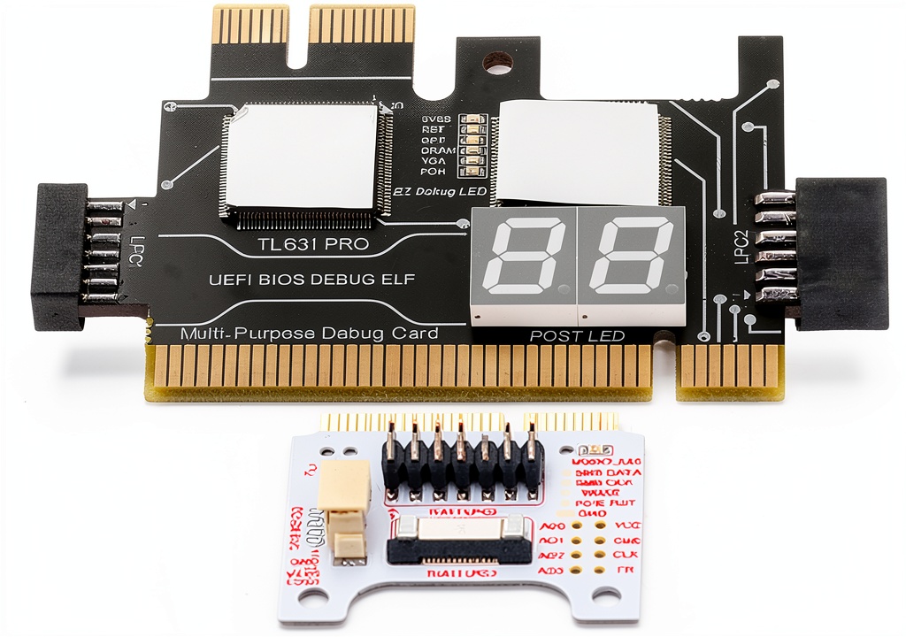 WALFRONT motherboard analyzer card connected to a laptop motherboard