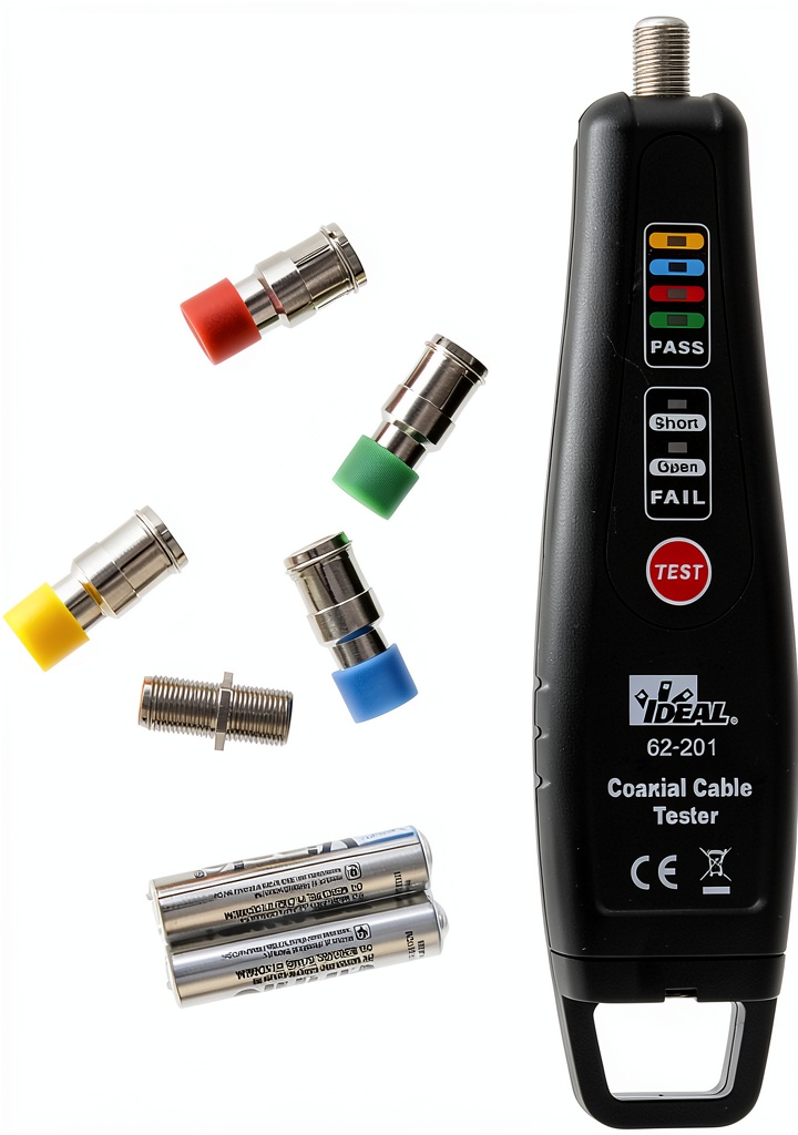 Technician using Ideal coax cable tester in a server room