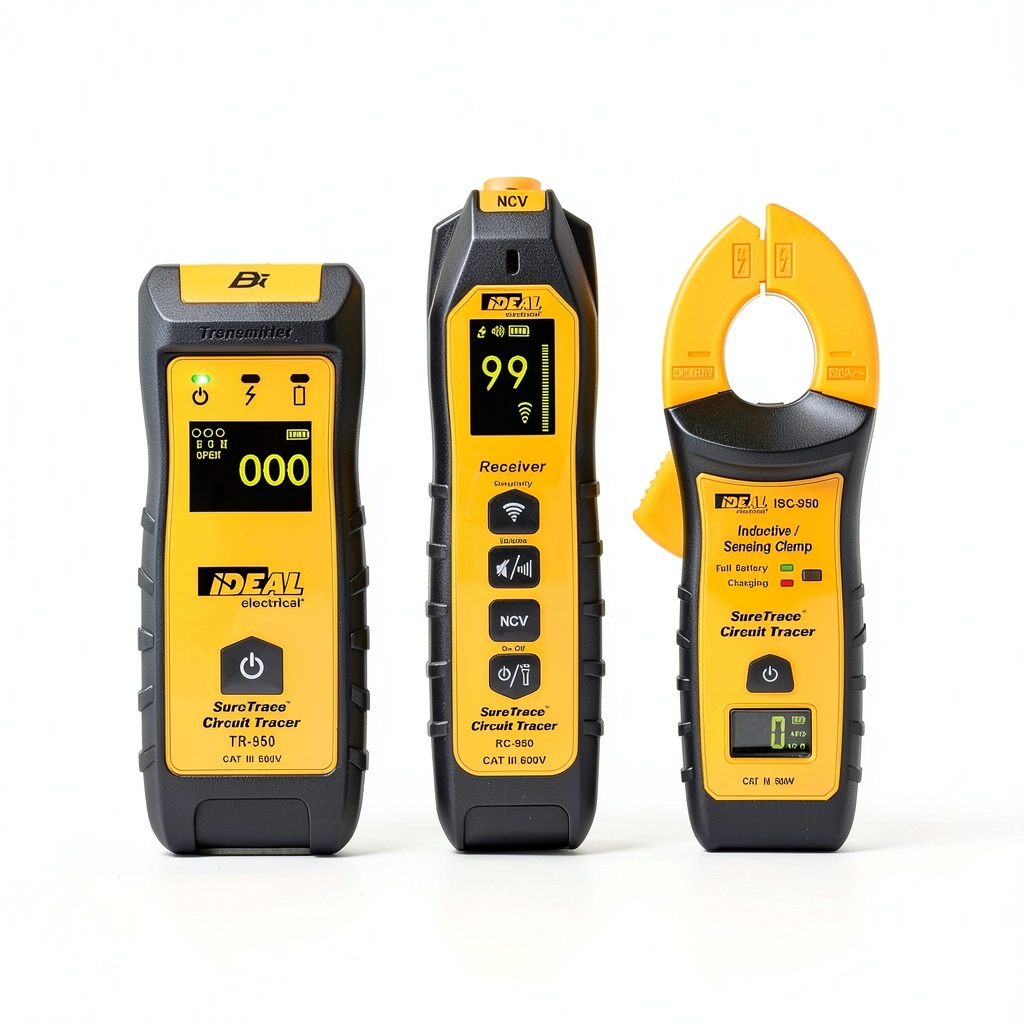 Technician using IDEAL circuit tracer in a commercial electrical panel