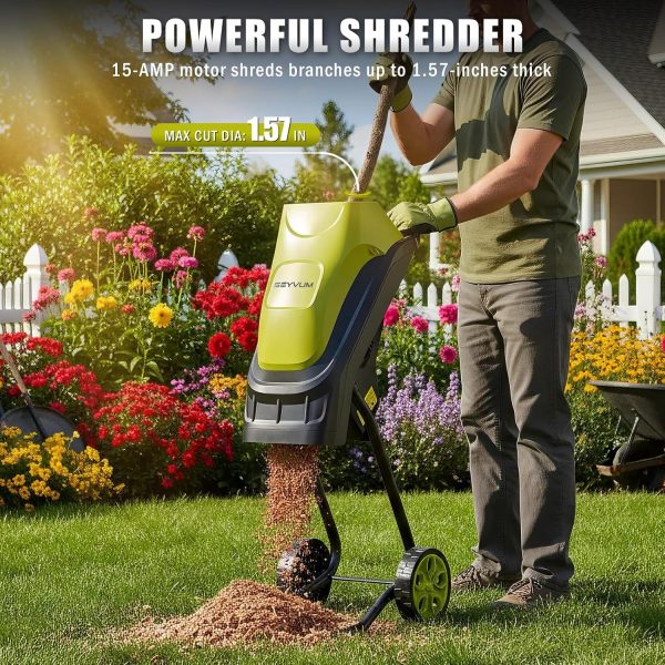 Electric Wood Chipper SEYVUM 15-Amp Corded Shredder with 45L Bag-1