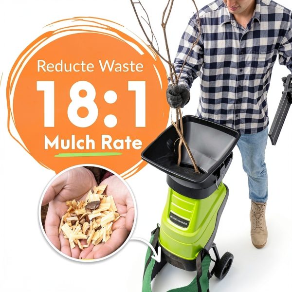 Electric Wood Chipper by GreenSweep GS-CP1 15A Compact Quiet Mulcher-2