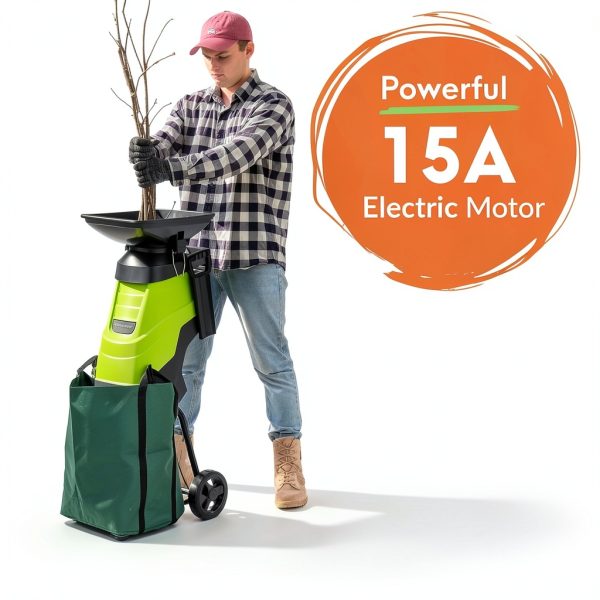 Electric Wood Chipper by GreenSweep GS-CP1 15A Compact Quiet Mulcher-4